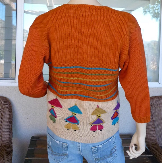 1970's Vintage Sweater ~ Whimsical Orange And Beig