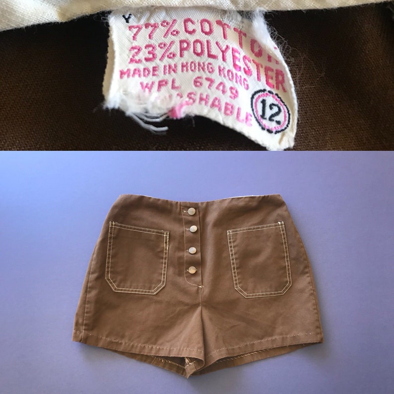 1970s Vintage Short Shorts Made In Hong Kong ~ Very Good Condition Brown Buttons Up High Waist Pockets In Front And Back