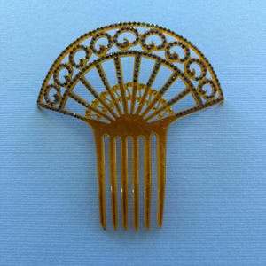 Antique Victorian Hair Comb ~ Large Sparkling All Blue Paste Stones And Blonde Celluloid ~ Great  Quality And Condition