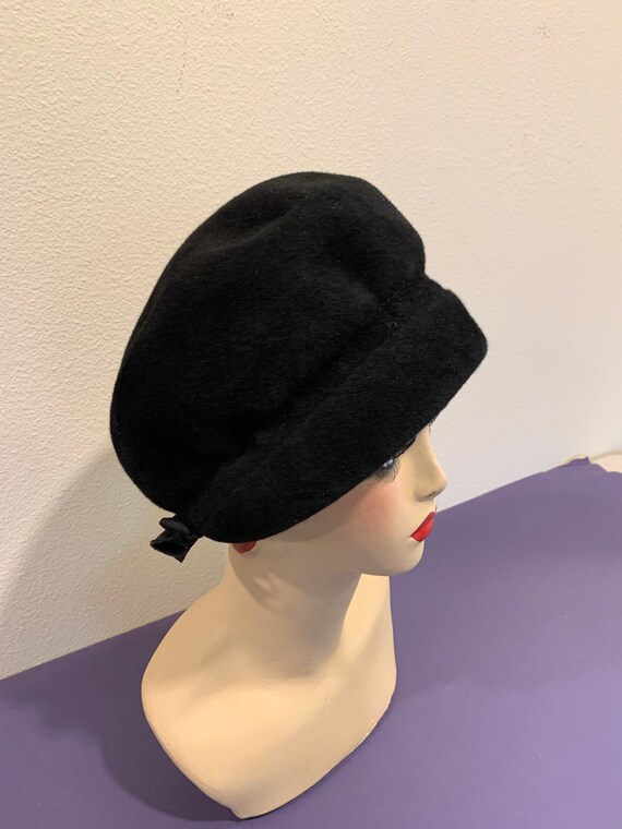 Vintage Black Velour Hat With Bow In Back ~ 1930'… - image 2