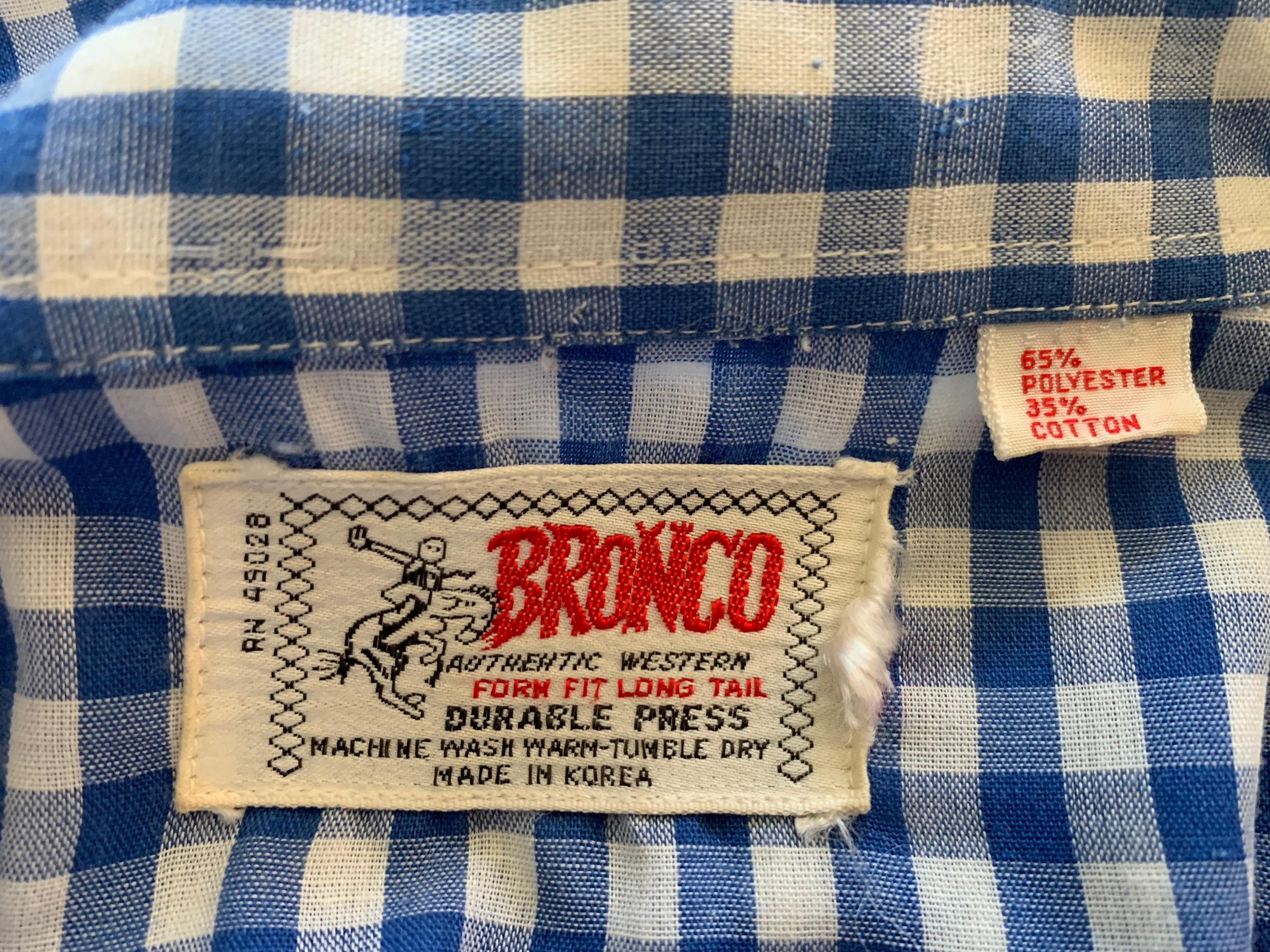 Vintage 1970's Western Shirt Blue and White Bronco With - Etsy