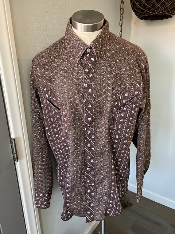 Late 1960's Vintage Men's Western Shirt ~ Brown A… - image 3