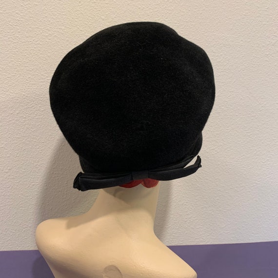 Vintage Black Velour Hat With Bow In Back ~ 1930'… - image 5