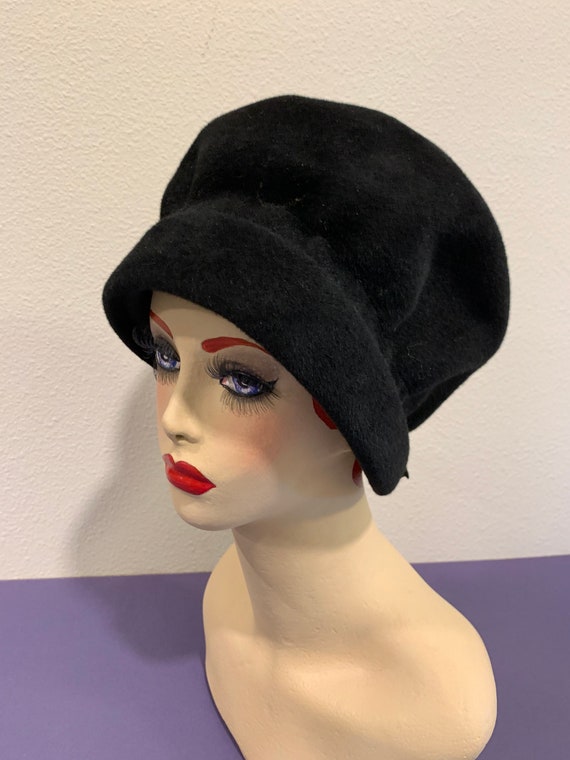 Vintage Black Velour Hat With Bow In Back ~ 1930'… - image 3