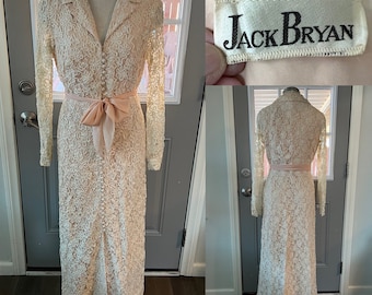 Gorgeous 1960's Vintage Gown ~ Jack Bryan Silk, Button Down, Long Sleeve, Long Dress ~ Made In Hong Kong ~ Great Quality And Condition