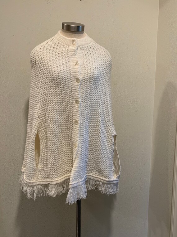 1970's Vintage Cape off White Knit Sweater Cape Poncho | Etsy