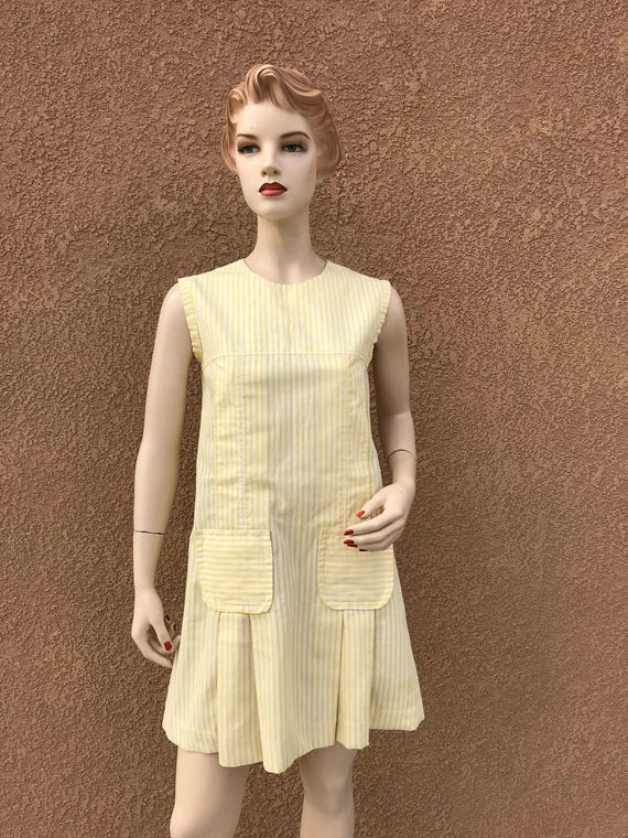 1960's Vintage Yellow Dress,  Yellow And White St… - image 3