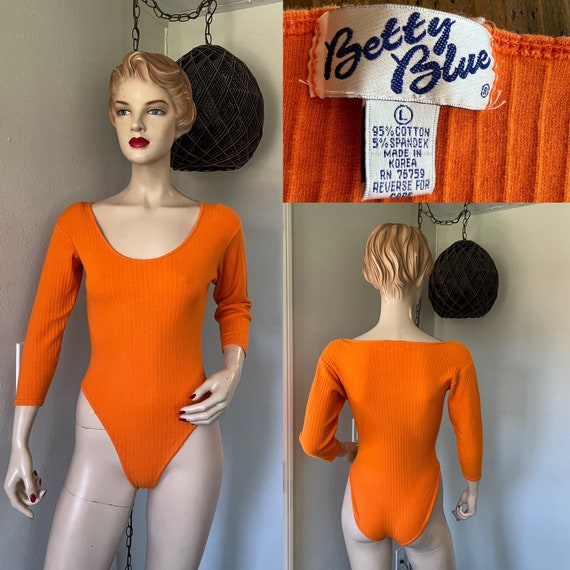 1970's Vintage Body Suit ~ Orange, Snaps At The C… - image 1