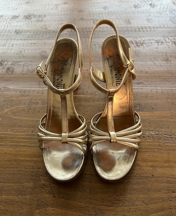 1960's Vintage Gold Strappy High Heels ~ Made In Ital… - Gem