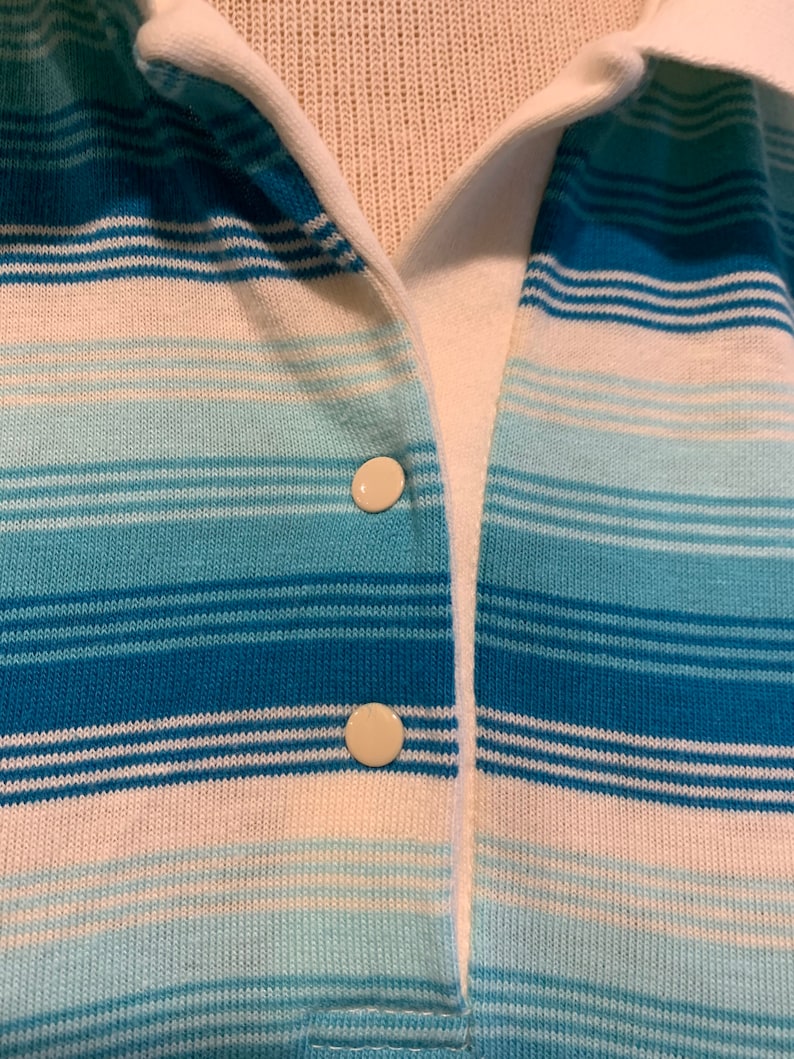 Great Condition ~ Size Small Two Snaps Vintage 1970\u2019s Shirt ~ Turquoise And White Cotton Polo Shirt