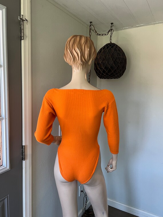 1970's Vintage Body Suit ~ Orange, Snaps At The C… - image 3