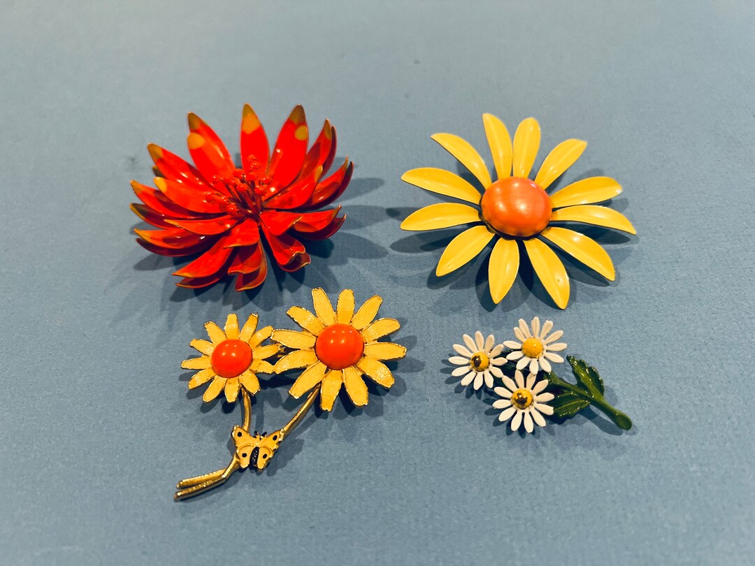 Broches Marguerite émaillées - Lot De 6 Pièces - Alliage De Qualité, Diamètre 35mm - Pour Vêtements, Sacs, écharpes - 11