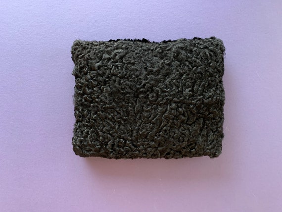 Antique Muff /Purse ~ 1920's Black Curly Wool, Zi… - image 1