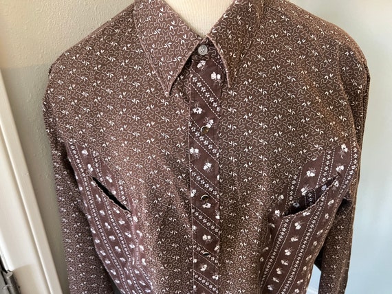 Late 1960's Vintage Men's Western Shirt ~ Brown A… - image 5