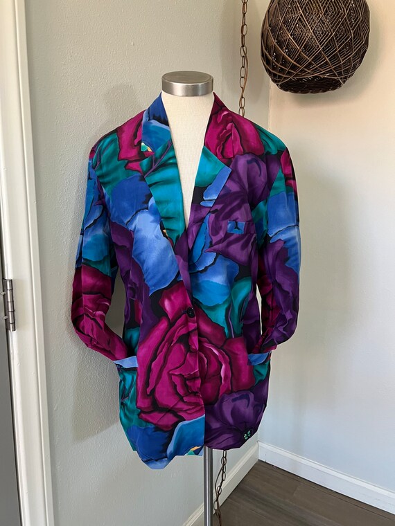 Gorgeous 1980's Vintage Silk Blazer ~ Large Purpl… - image 4