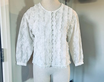 White Cotton Blouse With Crochet & Lace Trim Size S /M /L - Etsy