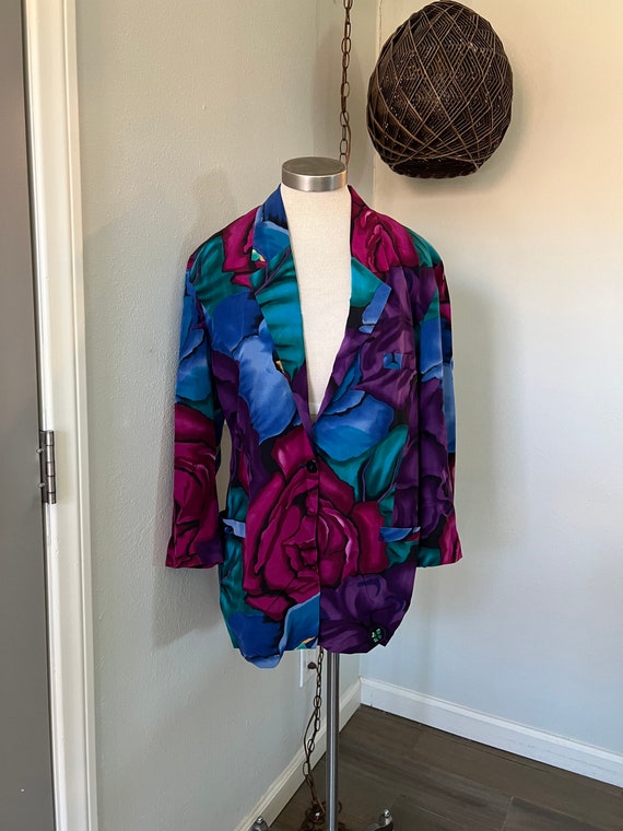 Gorgeous 1980's Vintage Silk Blazer ~ Large Purpl… - image 2