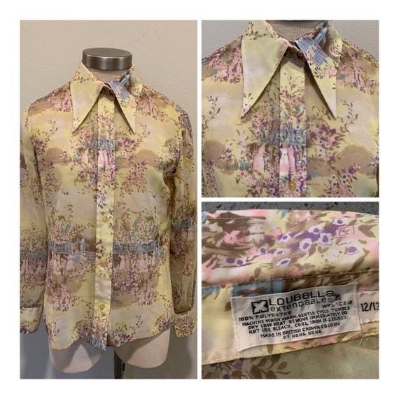 Vintage 1970's Blouse ~ Pretty, Sheer, Yellow And 