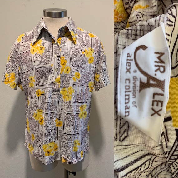 Early 1970's Vintage Men's Shirt ~ Printed Nylon S