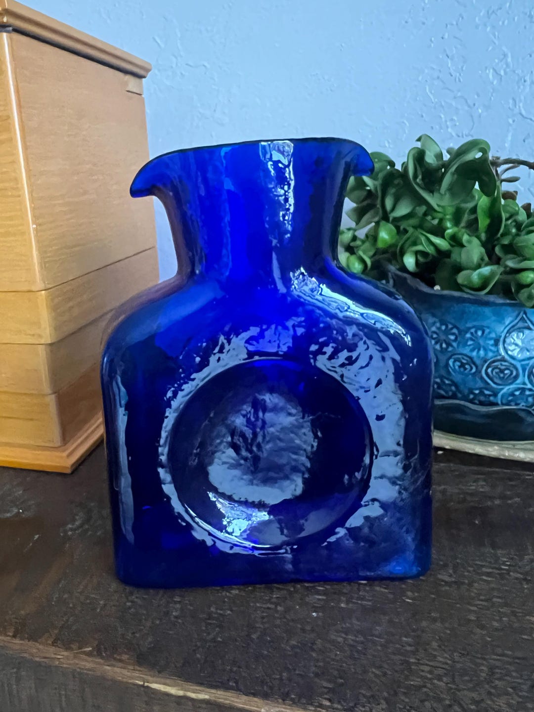 Cobalt Blue Blenko Pitcher Large - Etsy