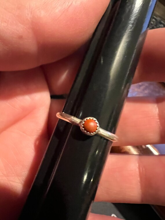 Handmade Sterling and Coral Petite Point Ring 8 - image 3