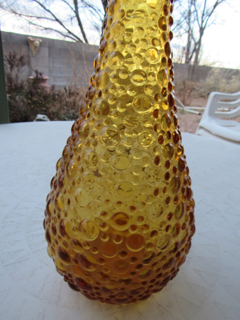 Tall Vintage Italian Amber Bubble Glass Vase Etsy UK