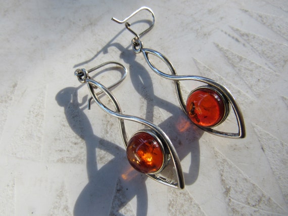 Vintage Sterling Silver and Amber Earrings - image 1
