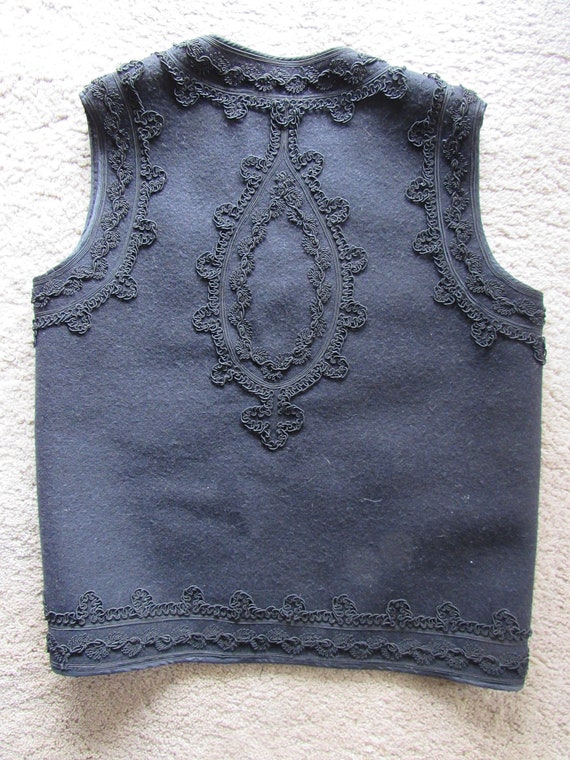 Vintage Black Wool and Brocade Vest