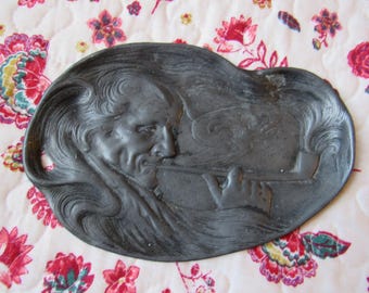 Antique Pewter Pipe Tray Nautical Man