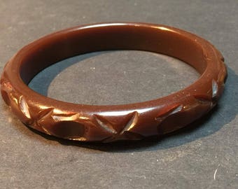 Vintage Chocolate Deep Carved Bakelite Bangle Tested