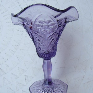 Purple Amethyst Cut Glass Compote