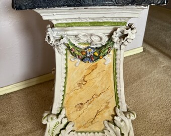 Vintage Italian Capodimonte Floral Ceramic Plant Stand with Lion Feet