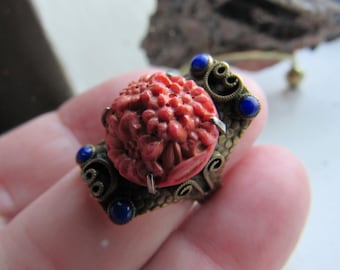 Vintage Mexican Celluloid Floral Ring 7-8