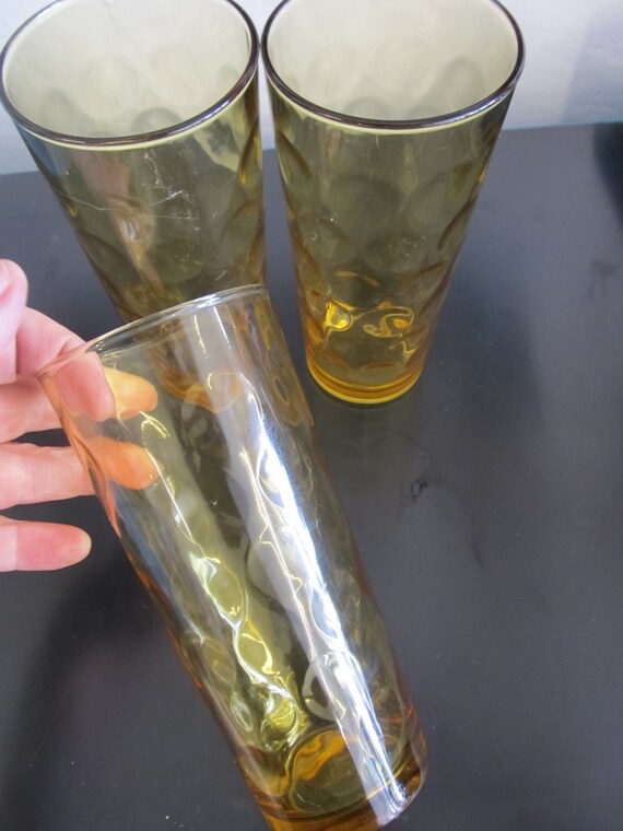 Set Of 3 Large Amber Bubble Glass Tumblers Etsy