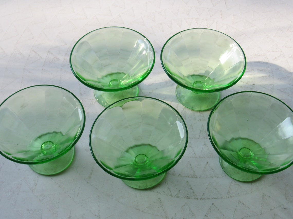 Vintage Vaseline Glass Ice Cream Glasses Set 5 Etsy
