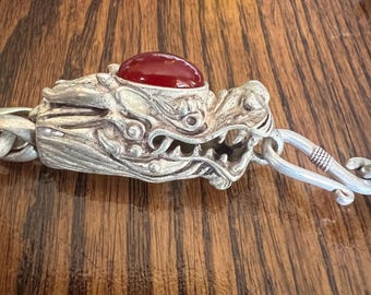 Vintage Tibetan Silver and Carnelian Dragon Necklace