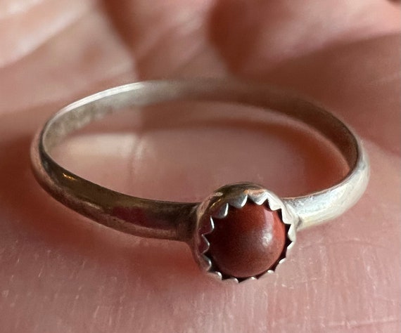 Handmade Sterling and Coral Petite Point Ring 8 - image 2