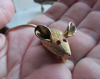 Gold Mouse Brooch Reticulated Tail