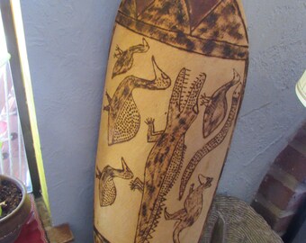 Vintage Handmade Aboriginal Ceremonial Shield Alligators Kangaroos