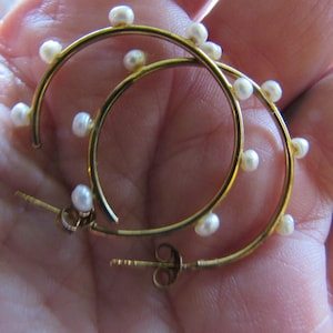 Vintage Vermeil Silver and Pearl Hoop Earrings