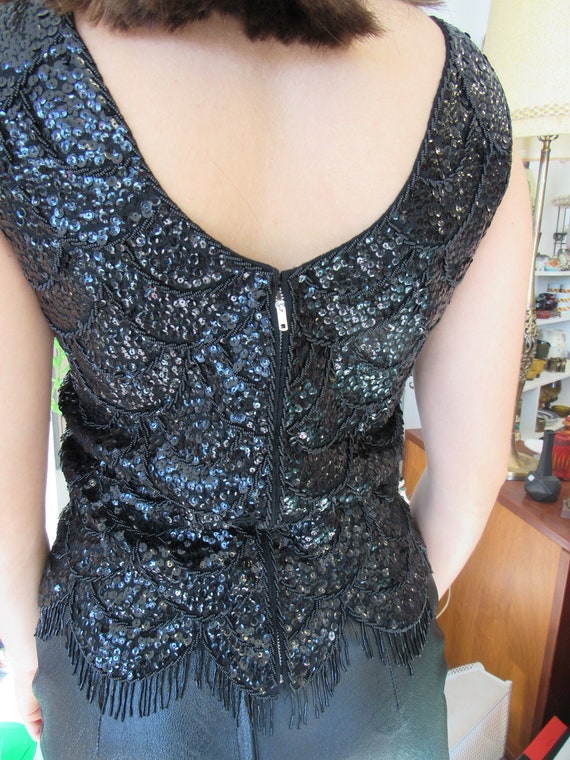 Vintage Black Bead and Sequin Top Size 37 Bust - image 5