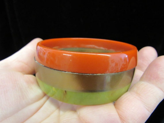 Vintage Unusual Multi Color Bakelite and Metal Ba… - image 1