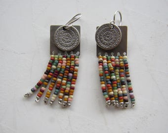 Handmade Beaded and Metal Dangle Earrings