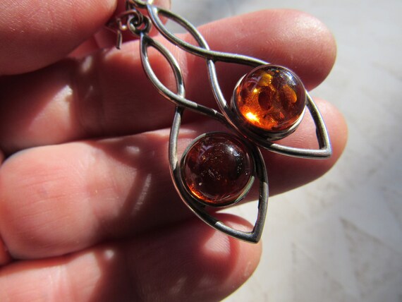 Vintage Sterling Silver and Amber Earrings - image 3