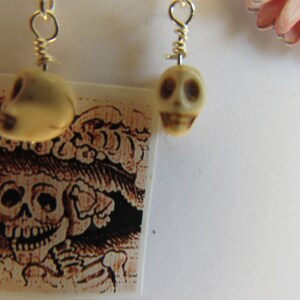 Dia De Los Muertos Tiny Magnesite Skeleton and Silver Wire Earrings