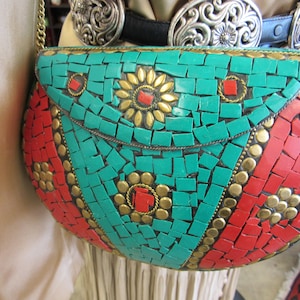 Tibetan Turquoise and Coral Stone Purse