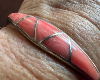 Sterling Silver Taxco and Rhodochrosite Inlay Cuff Bracelet
