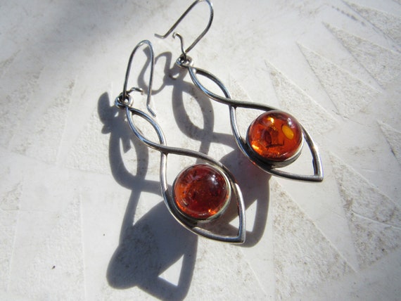 Vintage Sterling Silver and Amber Earrings - image 2