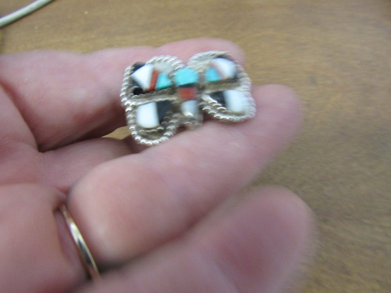 Antique Silver Turquoise Coral /& MOP ZUNI Ring Sz 6