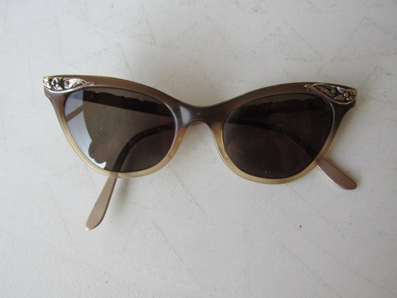 1950s Brown and Gold Cat Eye Sunglasses